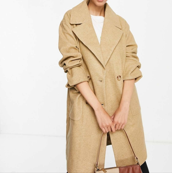 Vila double breasted herringbone coat in beige - Picture 2 of 5